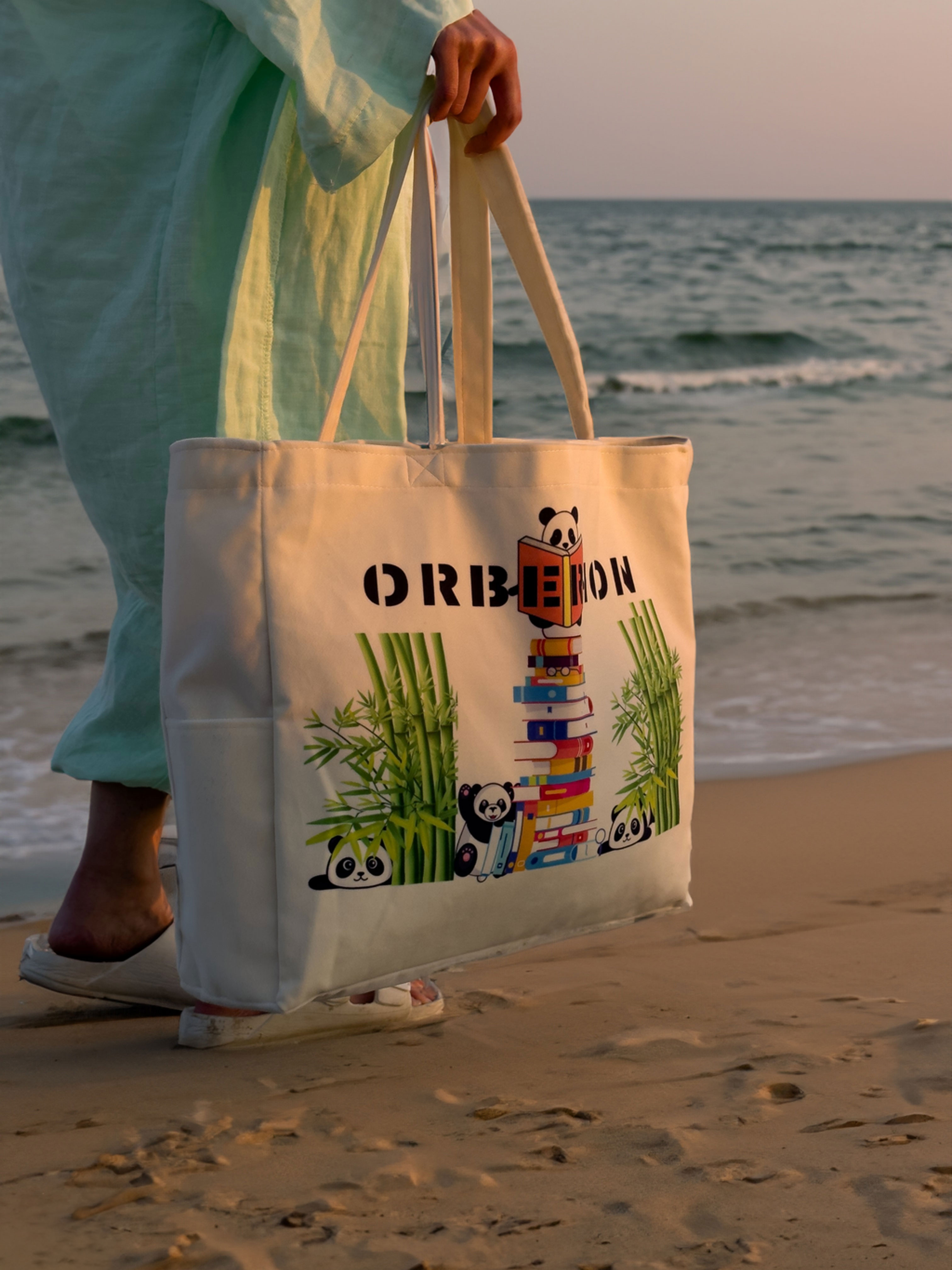 Orberion%20Panda%20Baskılı%20Kadın%20Plaj%20Çantası