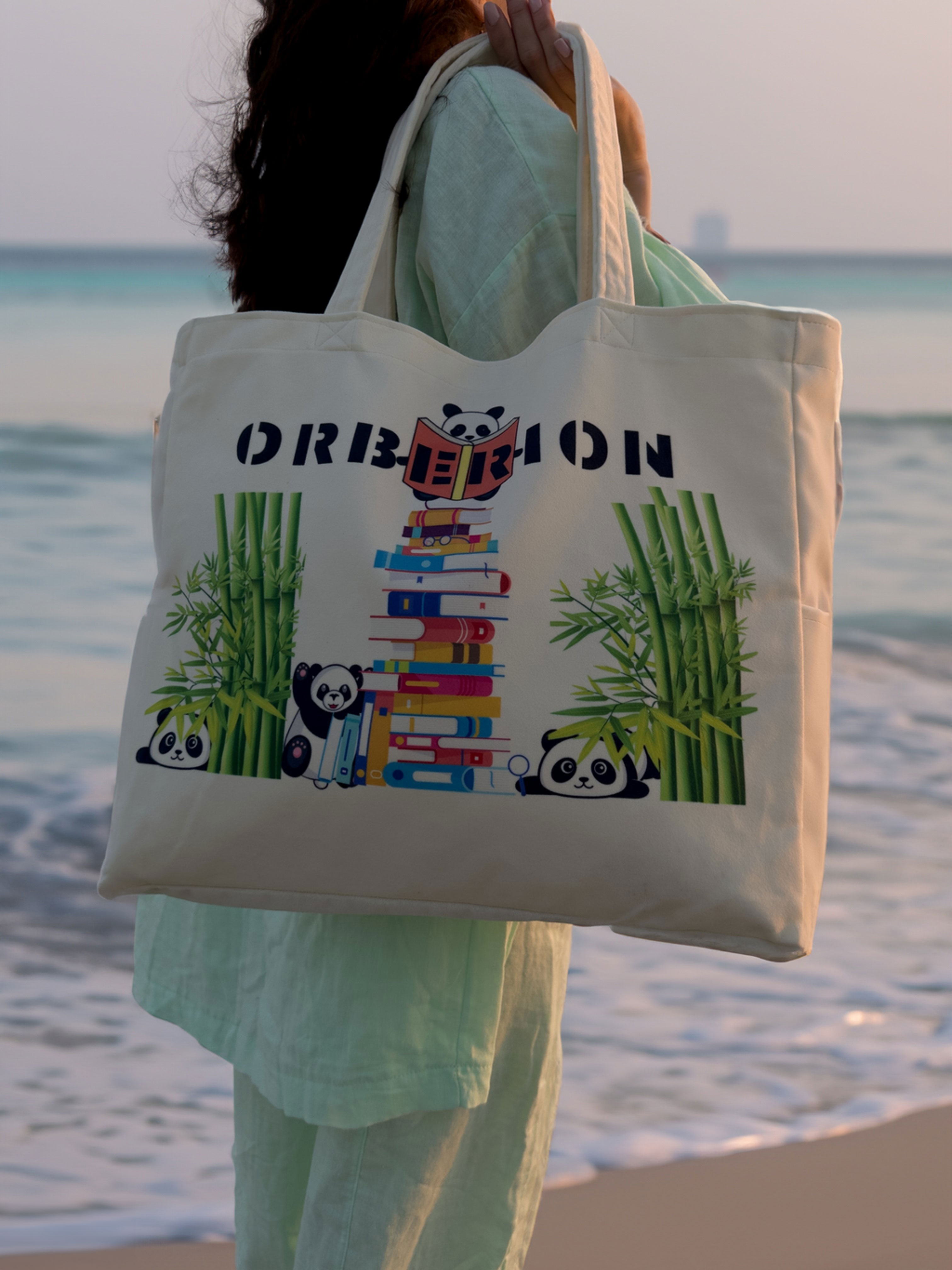 Orberion%20Panda%20Baskılı%20Kadın%20Plaj%20Çantası